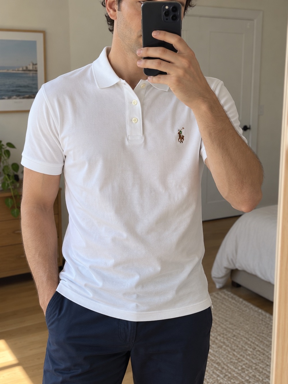 Polo Ralph Lauren Men’s Polo Shirt S White Custom Slim Fit Embroidered Pony